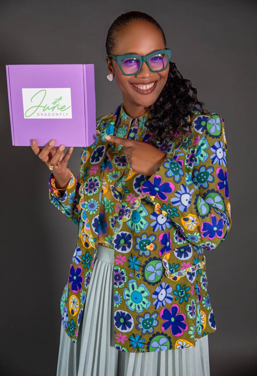 Andrea Bibbs with June Dragonfly curated gift box